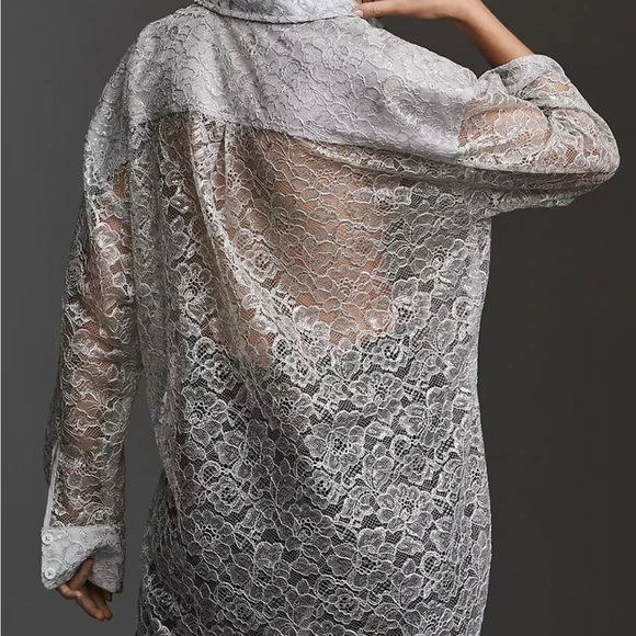 Anthropologie Metallic Lace Buttondown Shirt size Small Petite New With Tags - Picture 2 of 5